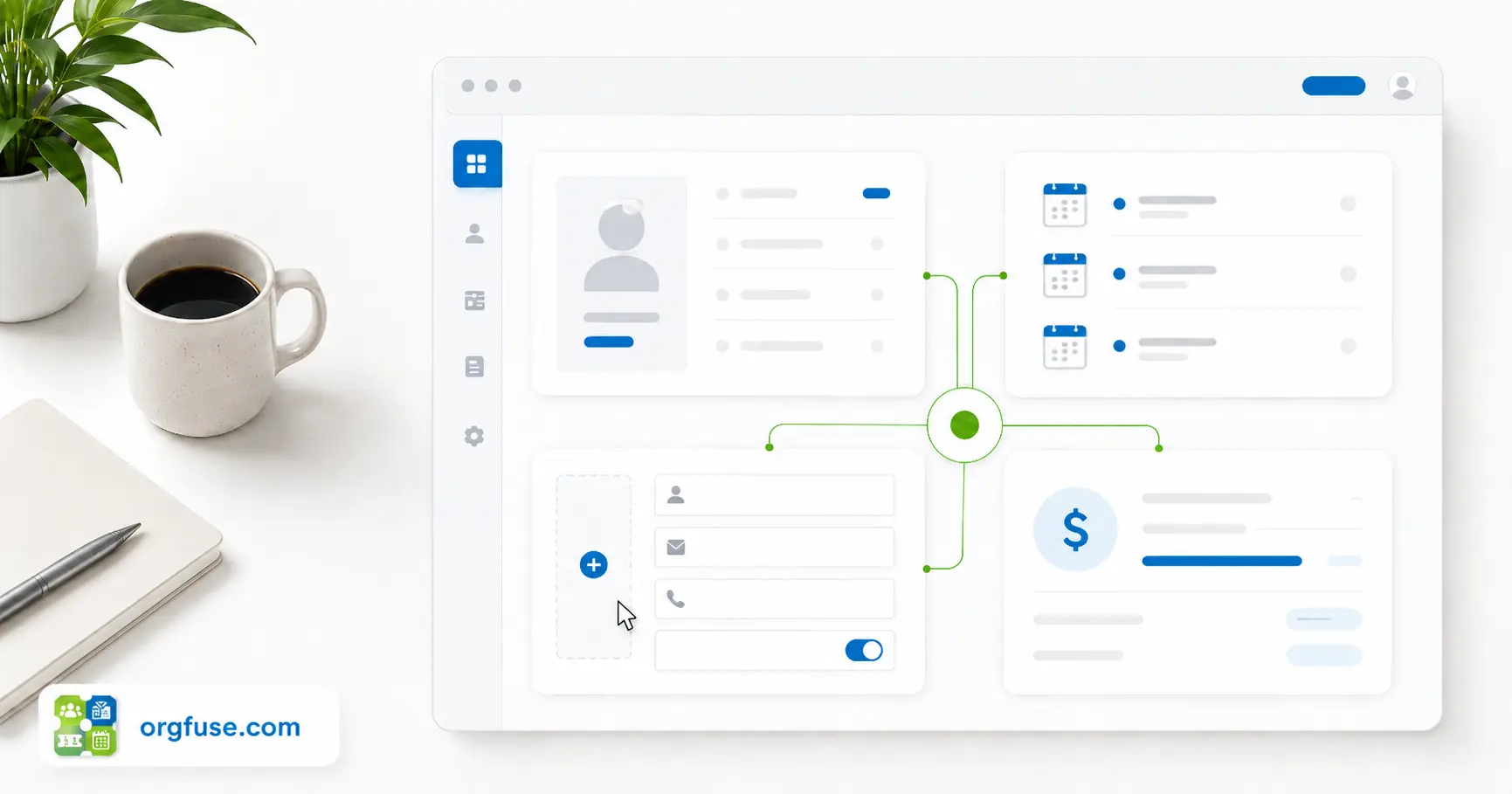 Illustration of OrgFuse connecting member, event, form and payment records